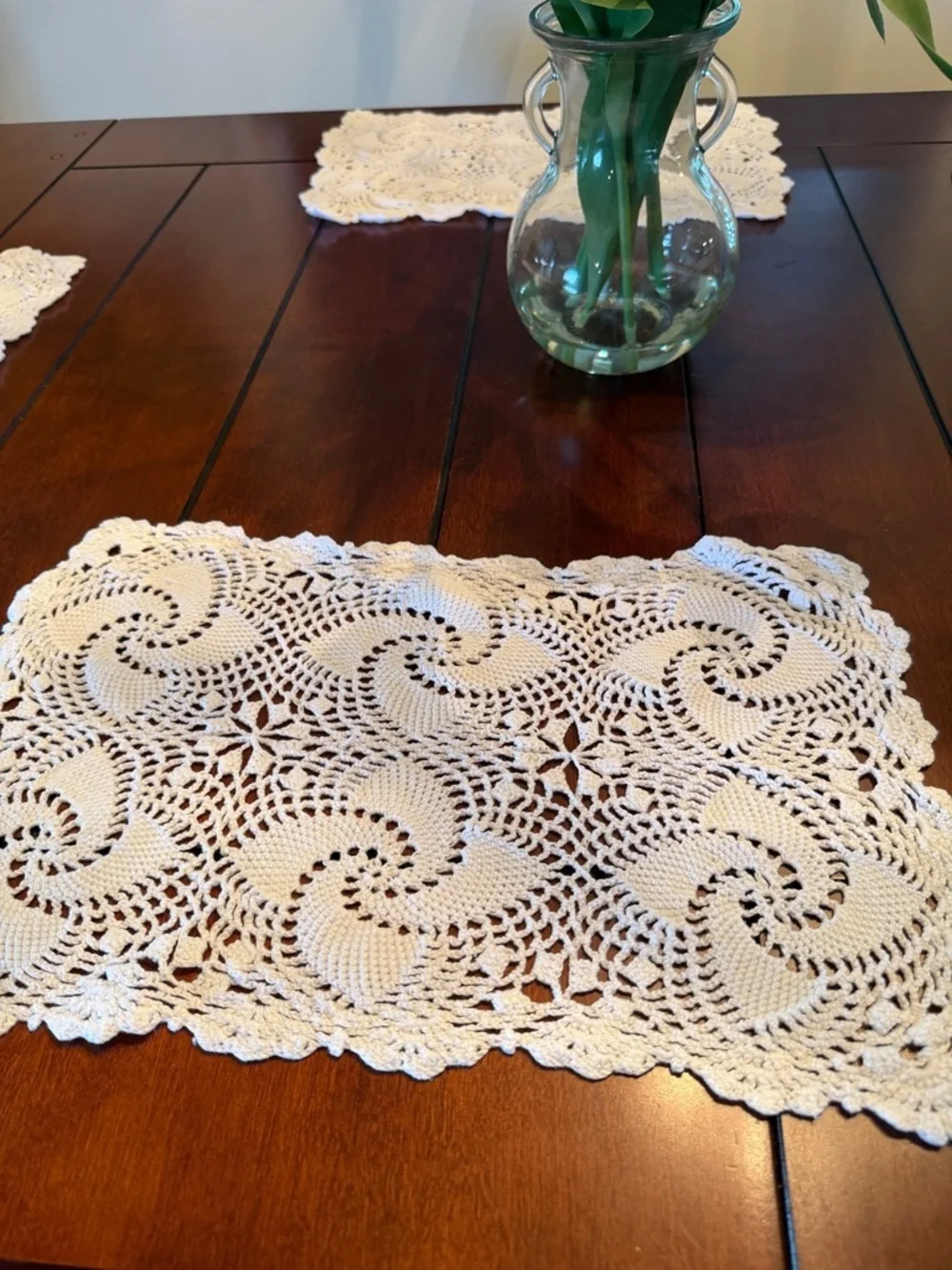 Handmade White Crochet Placemats for Twelve